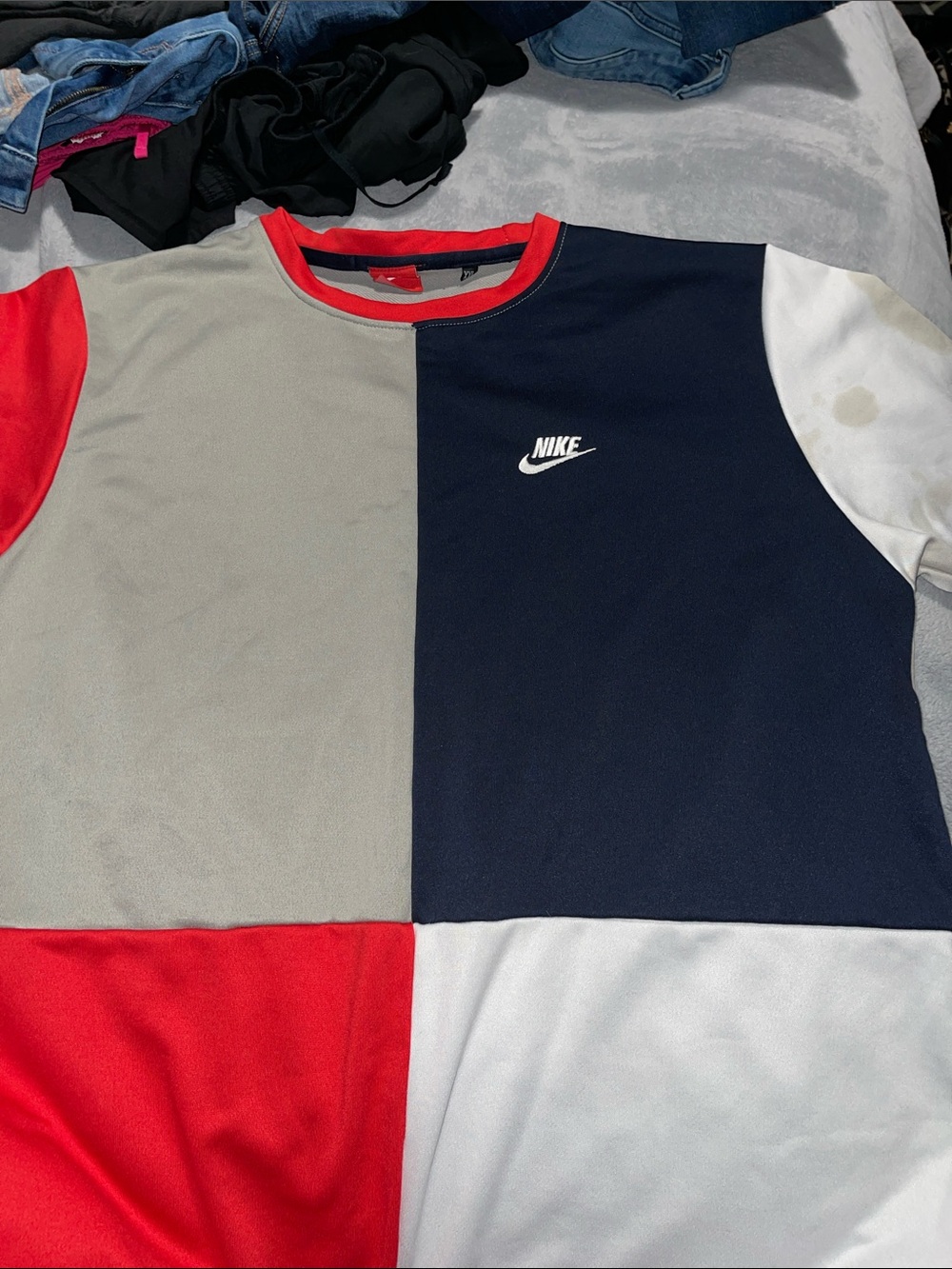 Nike Colorblock Crewneck Sweatshirt - Red, Navy, Gray, White